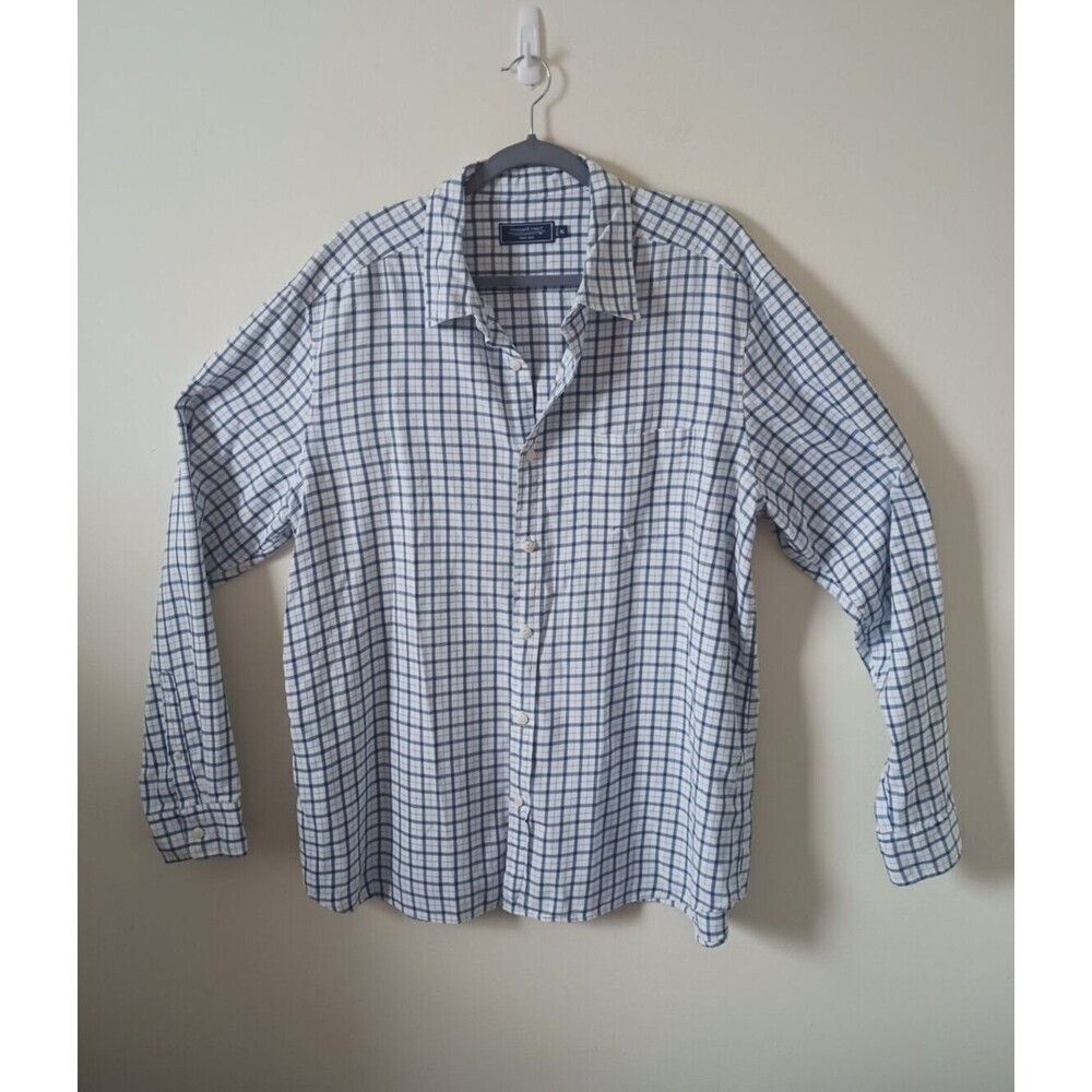 Vineyard Vines Mens Plaid Button Down Dress Shirt Long Sleeve Blue White XL